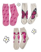 setje 3 sokken vlinder, zeepaardje en flamingo